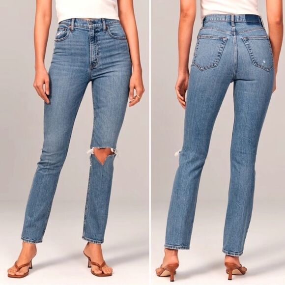Abercrombie & Fitch Curve Love Ultra High Rise 90s Straight Jean- Size 2 (26R) - Picture 1 of 6